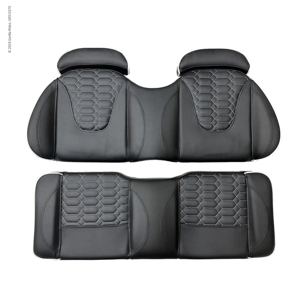 Rear Flip Seat Black with White Trim fits Gorilla Rides EV G Series, Venom D, G Wagon Model and Legion EV