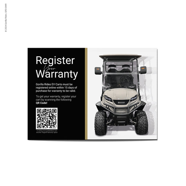 Gorilla Rides EV 4"x 6" Warranty Registration Card