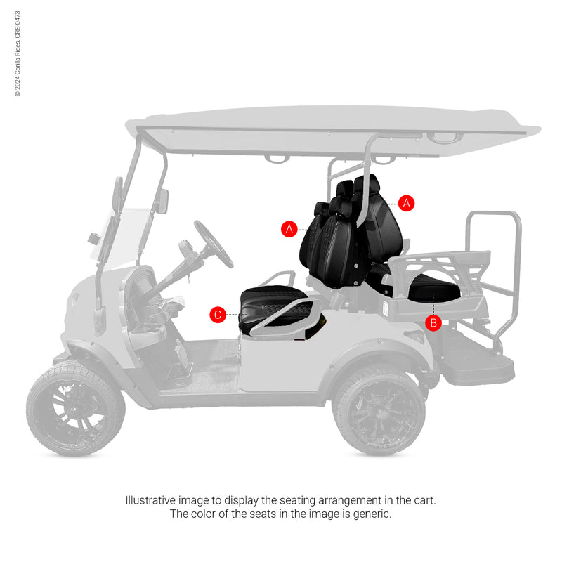 Complete Cart Seat Set White with White Trim fits Four Passenger Gorilla Rides EV G Series, Venom D, G Wagon Model and Legion EV