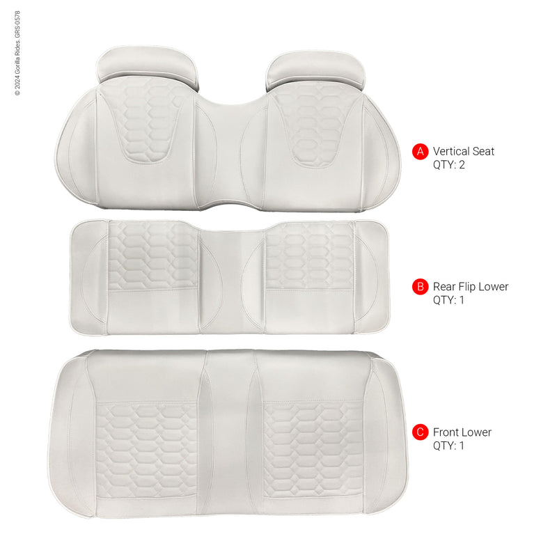 Complete Cart Seat Set White with White Trim fits Four Passenger Gorilla Rides EV G Series, Venom D, G Wagon Model and Legion EV