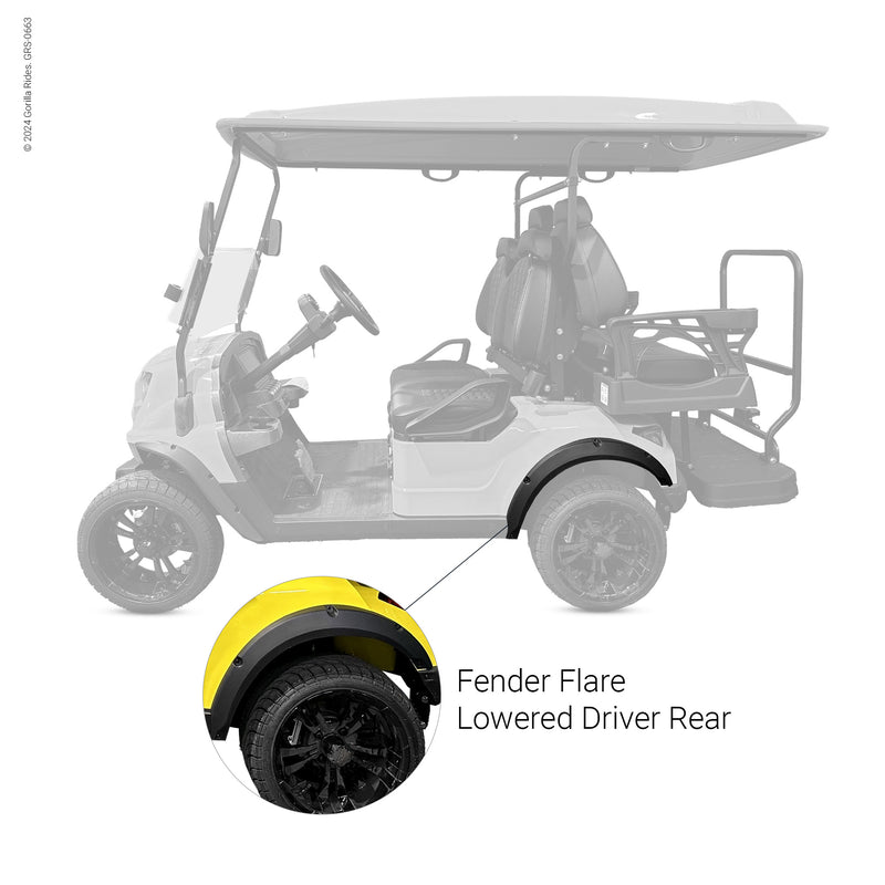 Golf Cart Fender Flare Lowered Driver Rear Fits Gorilla Rides EV G Series, Venom D, G Wagon and Legion EV