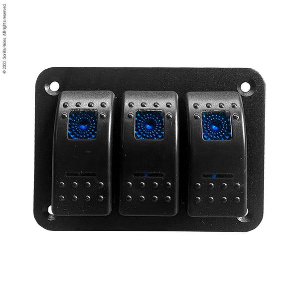 Golf Cart Toggle Switch Cluster With Blue LED Backlights, Three Switches